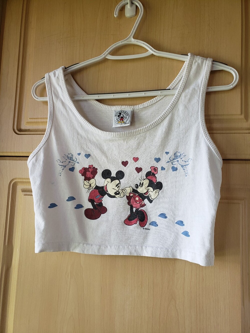 Disney White Cropped Tank with Mickey & Minnie Romance Graphic